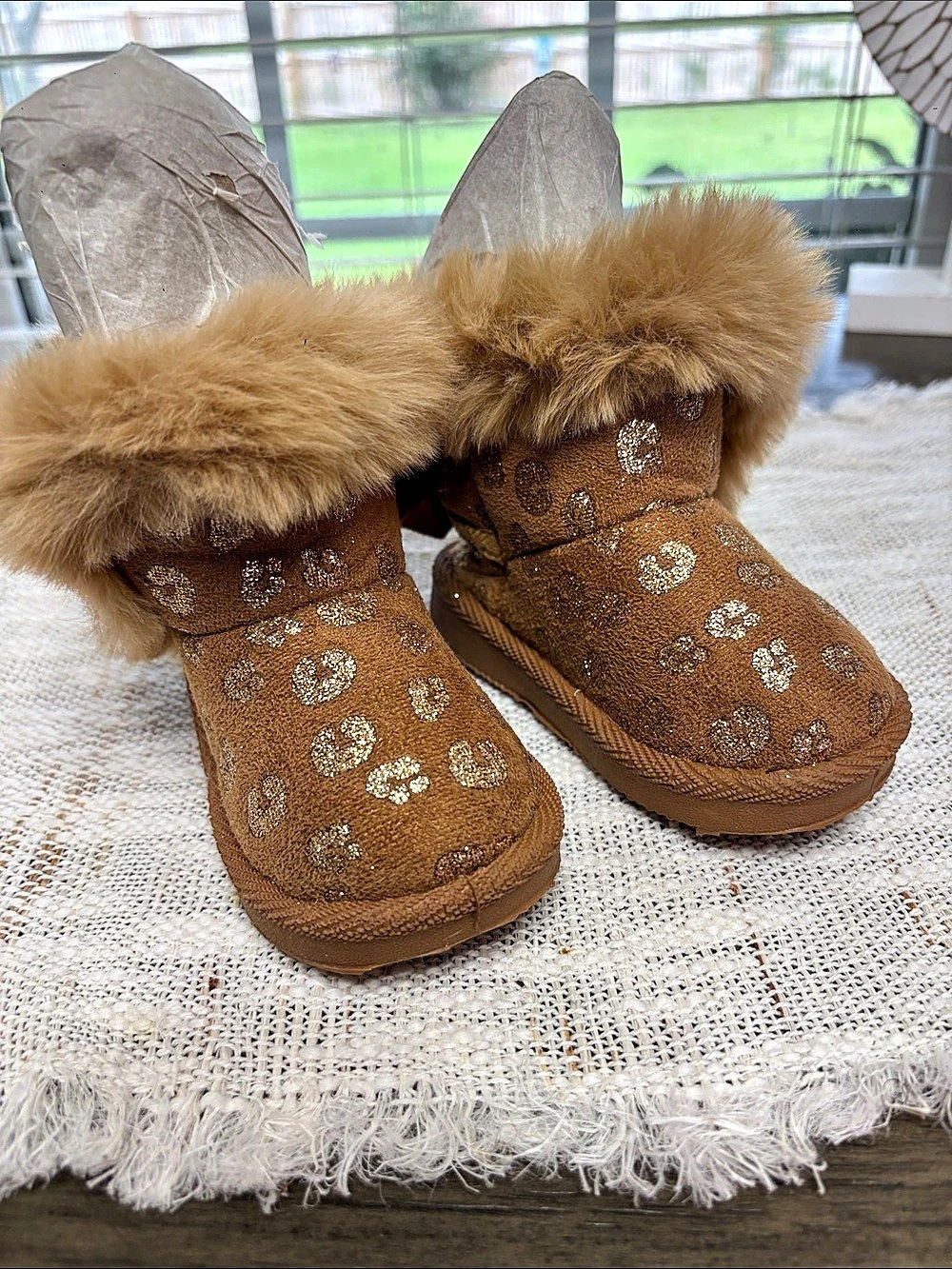 Just Step Toddlers' Jorie II Glitter Leopard Brown Boots Like New